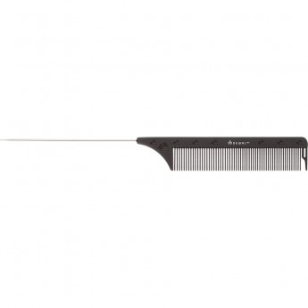Расческа рабочая DEWAL CARBON black с металлической спицей, черная 22,5 см
